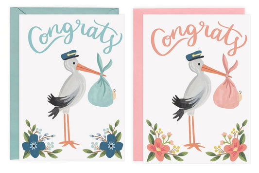 Stork Congrats - Card: Blue Card + Envelope