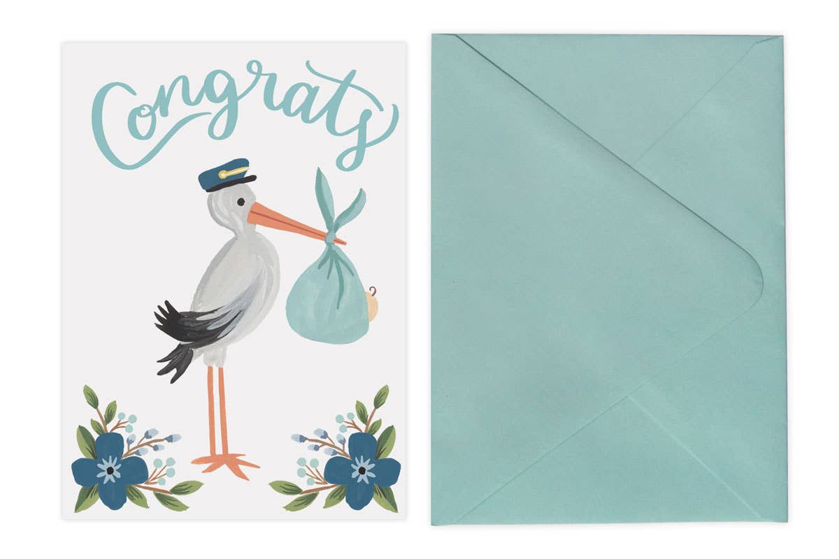 Stork Congrats - Card: Blue Card + Envelope