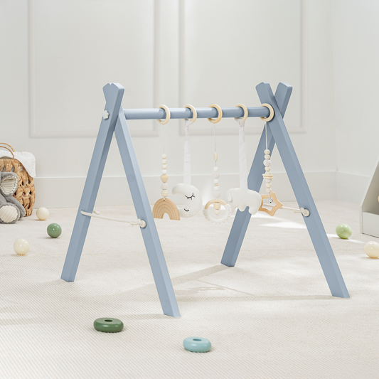 Foldable Baby Play Gym with 5 Hanging Toys by Comfy Cubs: Pacific Blue