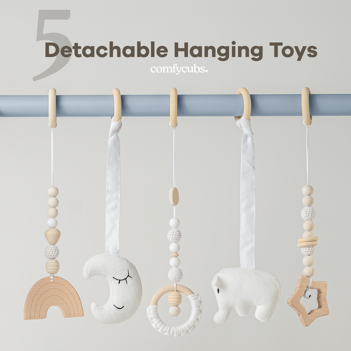 Foldable Baby Play Gym with 5 Hanging Toys by Comfy Cubs: Blush