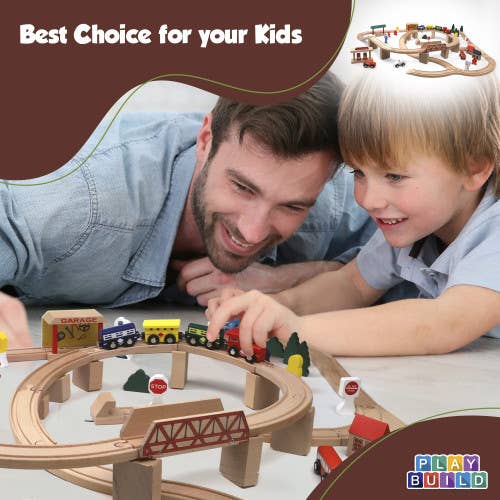 Play Build Wooden Train Set 80 Pieces