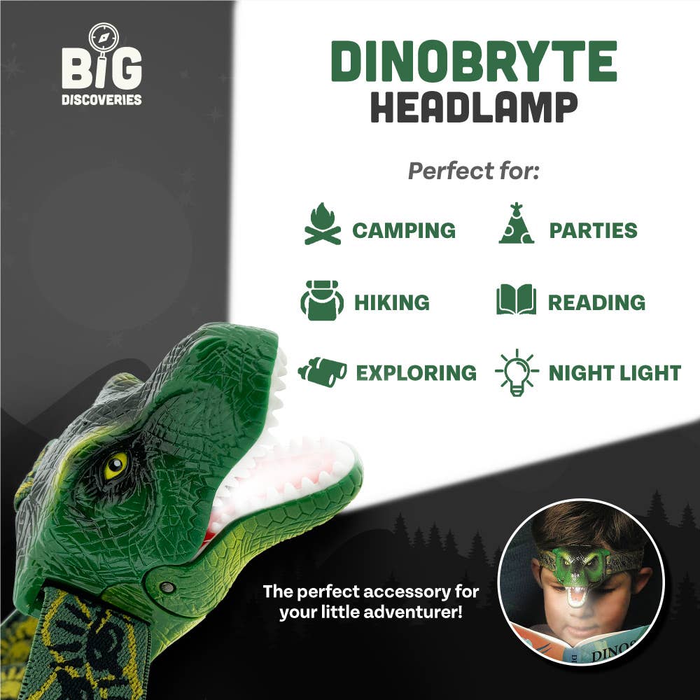 DinoBryte Dinosaur Headlamp - T-Rex Toy Headlight for Kids