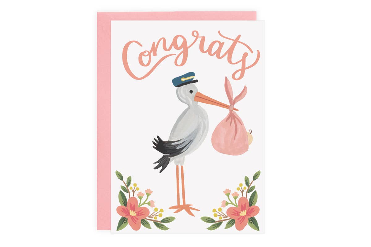 Stork Congrats - Card: Blue Card + Envelope