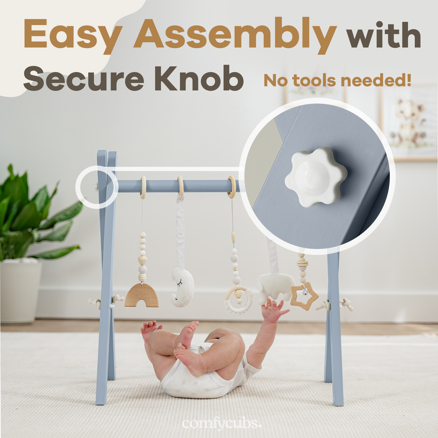 Foldable Baby Play Gym with 5 Hanging Toys by Comfy Cubs: Blush