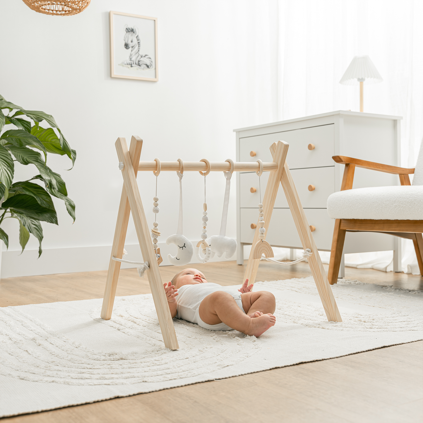 Foldable Baby Play Gym with 5 Hanging Toys by Comfy Cubs: Blush