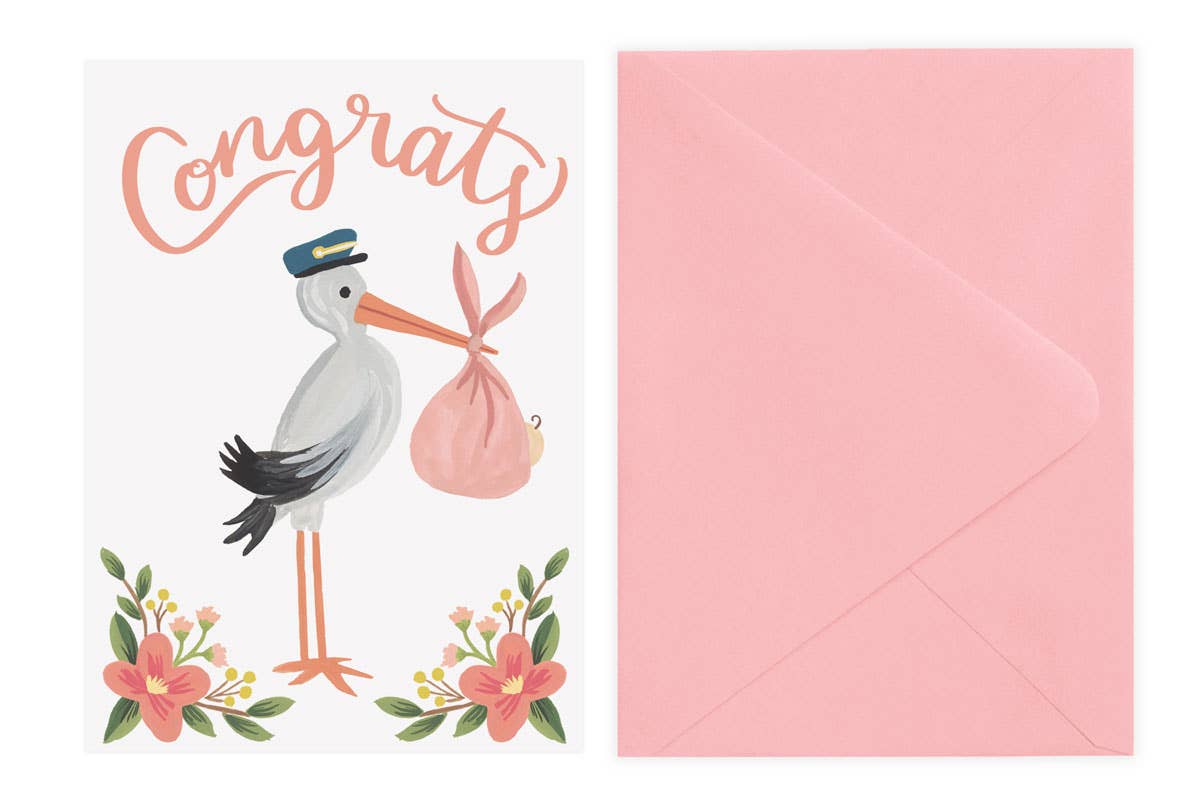 Stork Congrats - Card: Blue Card + Envelope