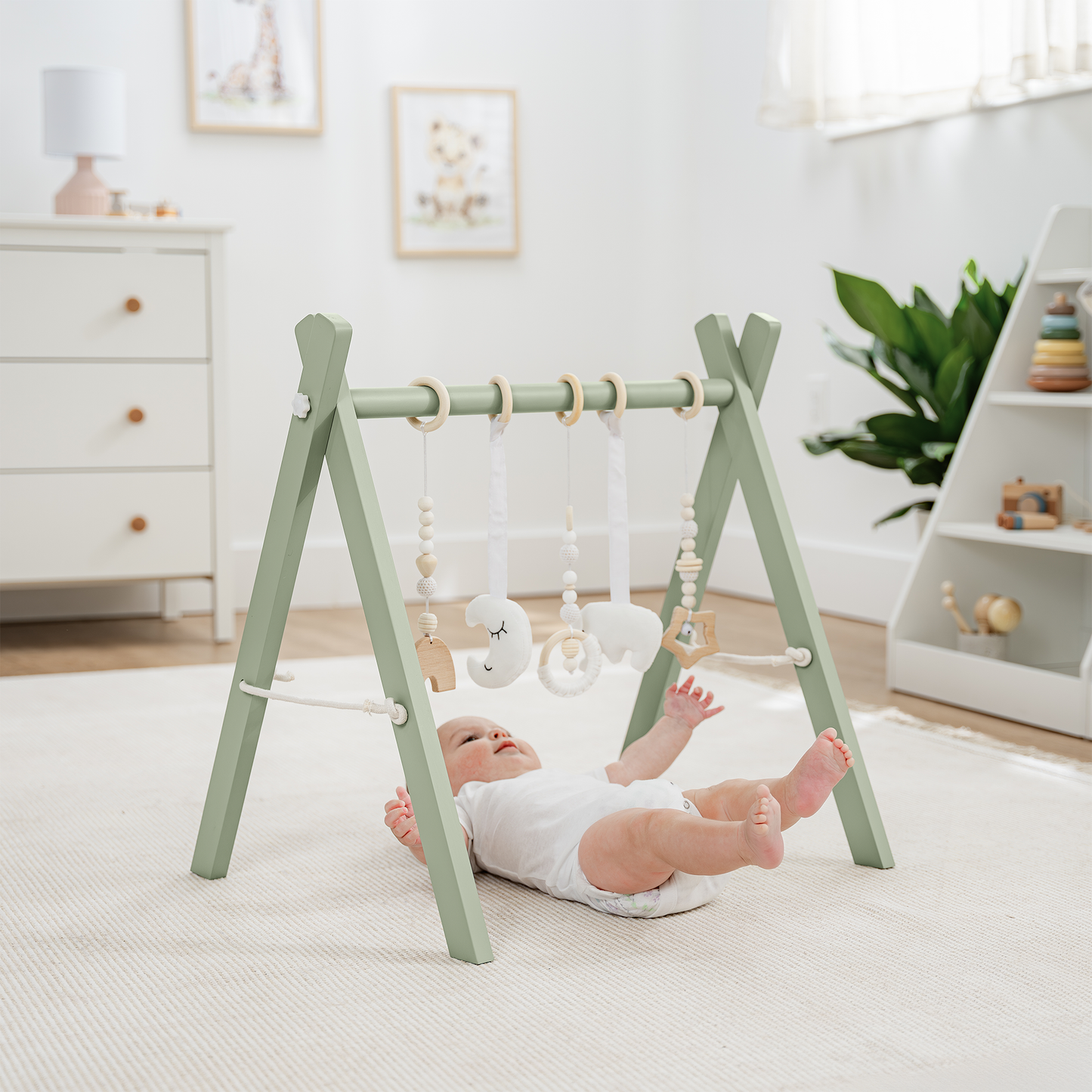 Foldable Baby Play Gym with 5 Hanging Toys by Comfy Cubs: Blush