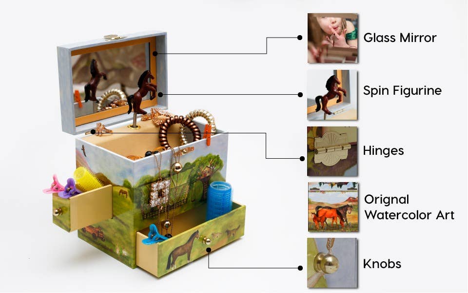 Horse Ranch Music Box: 4-Drawer