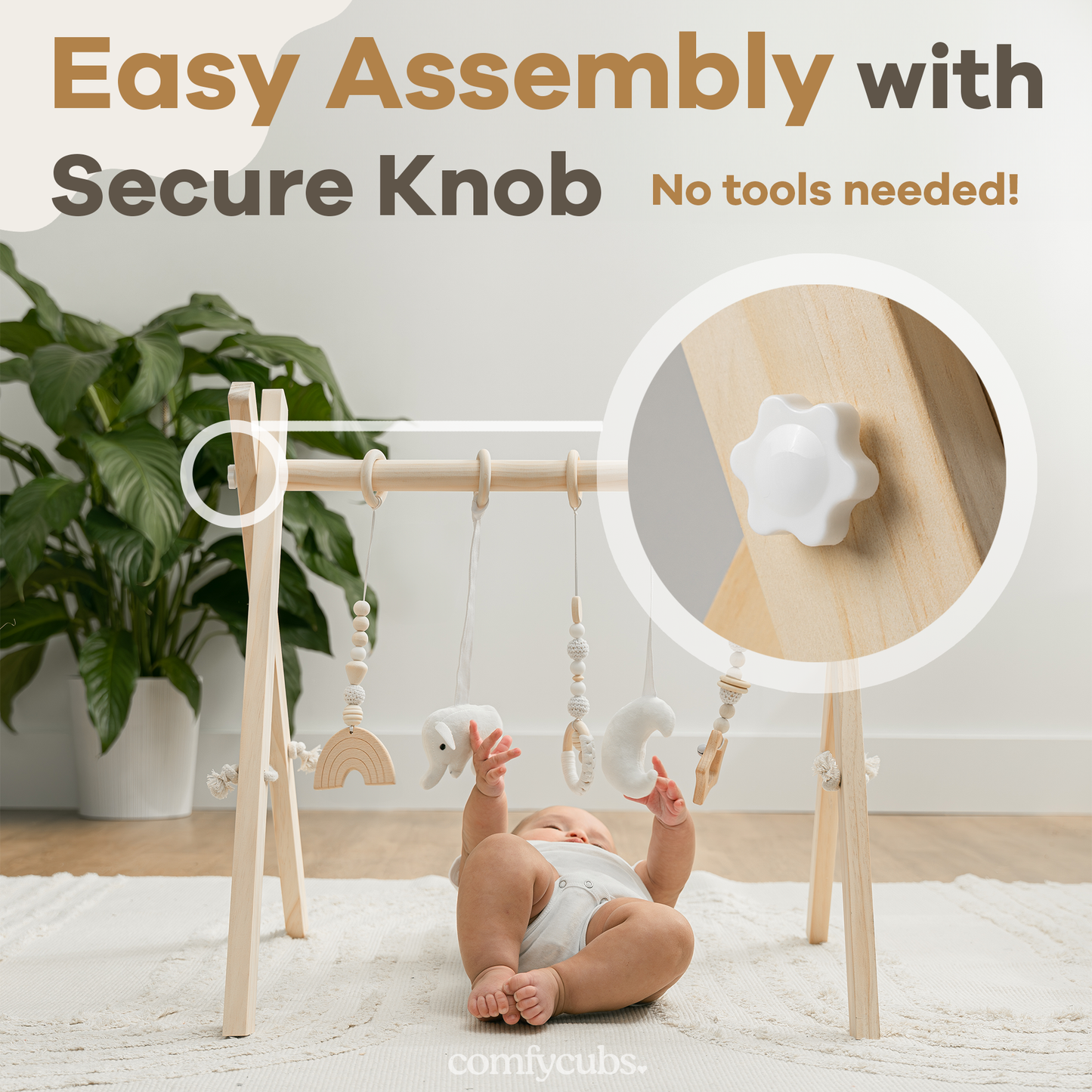 Foldable Baby Play Gym with 5 Hanging Toys by Comfy Cubs: Blush