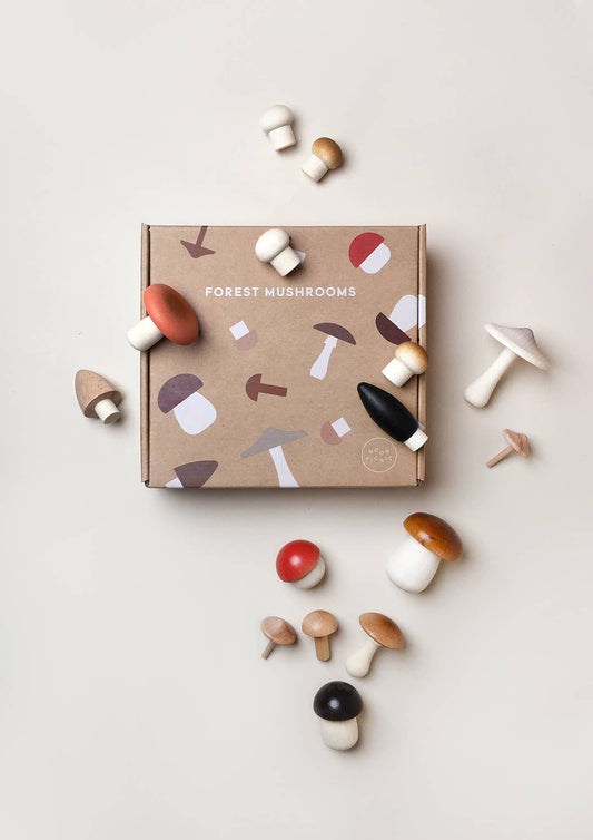 Wooden Forest Mushrooms In a Box