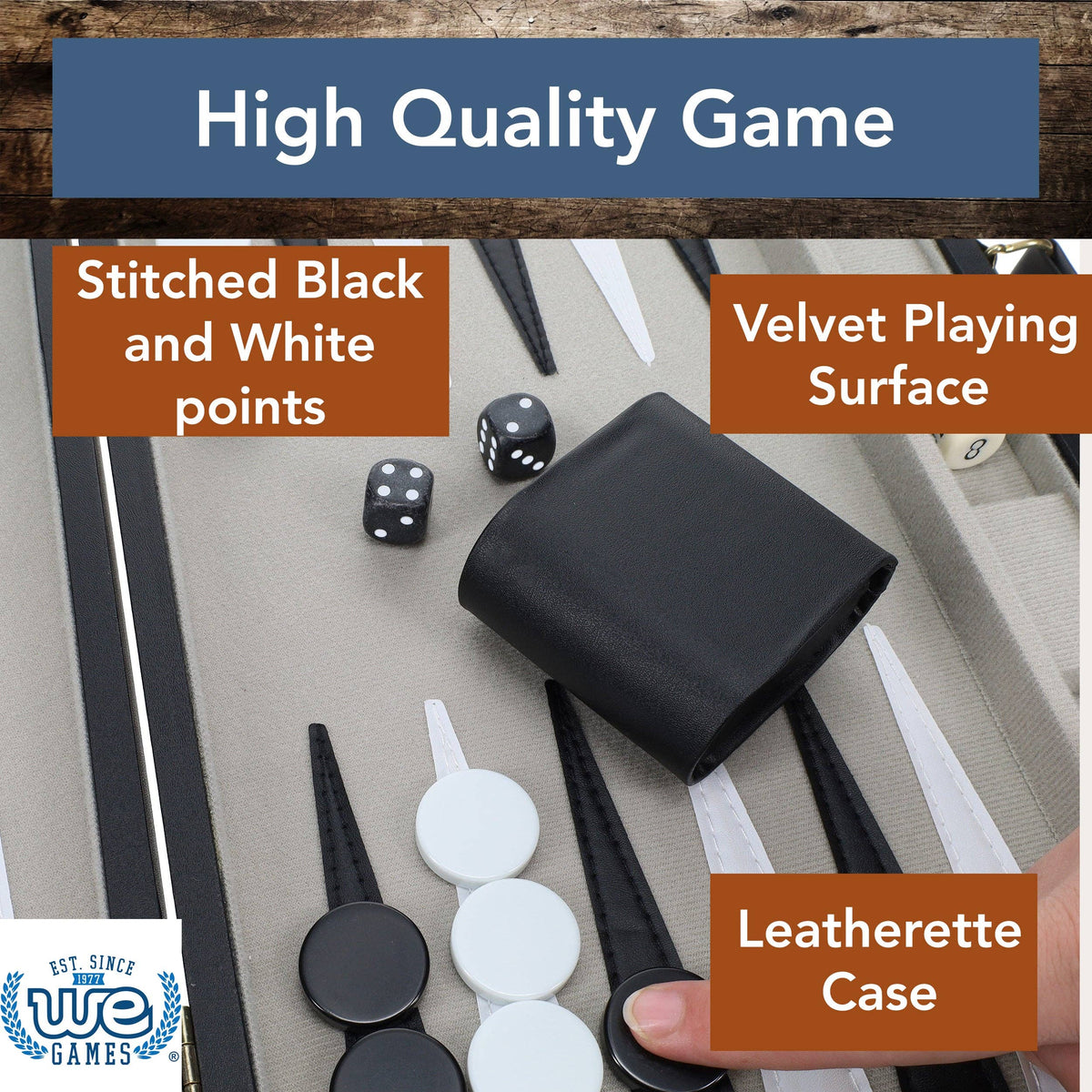 WE Games Black Leatherette Backgammon Set, 14.75 inches