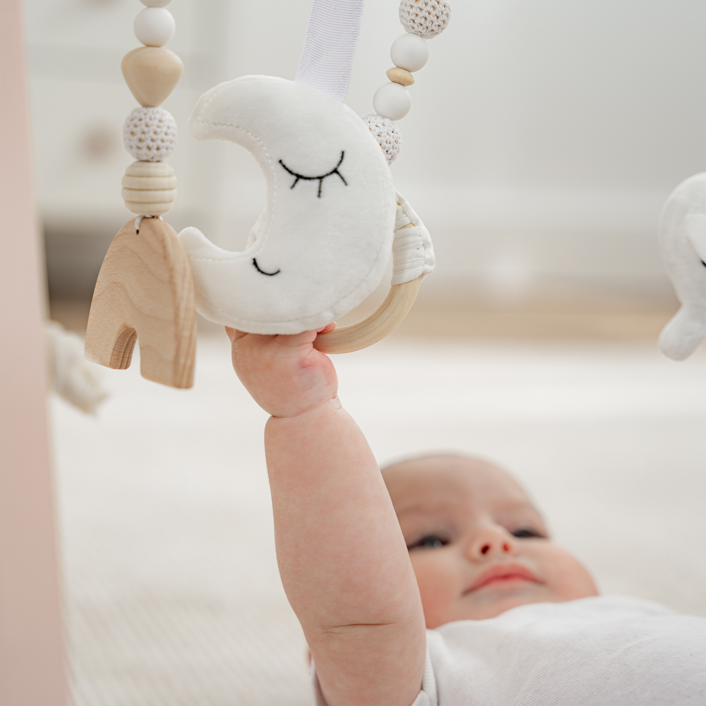Foldable Baby Play Gym with 5 Hanging Toys by Comfy Cubs: Blush