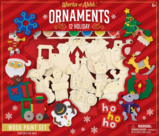 12 Holiday Ornaments Wood Paint Set