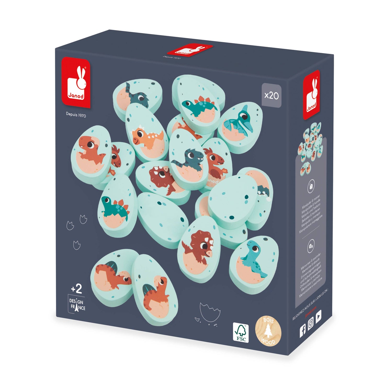 Dino | Memory Game | 20 wooden pieces | Ages 2 years+