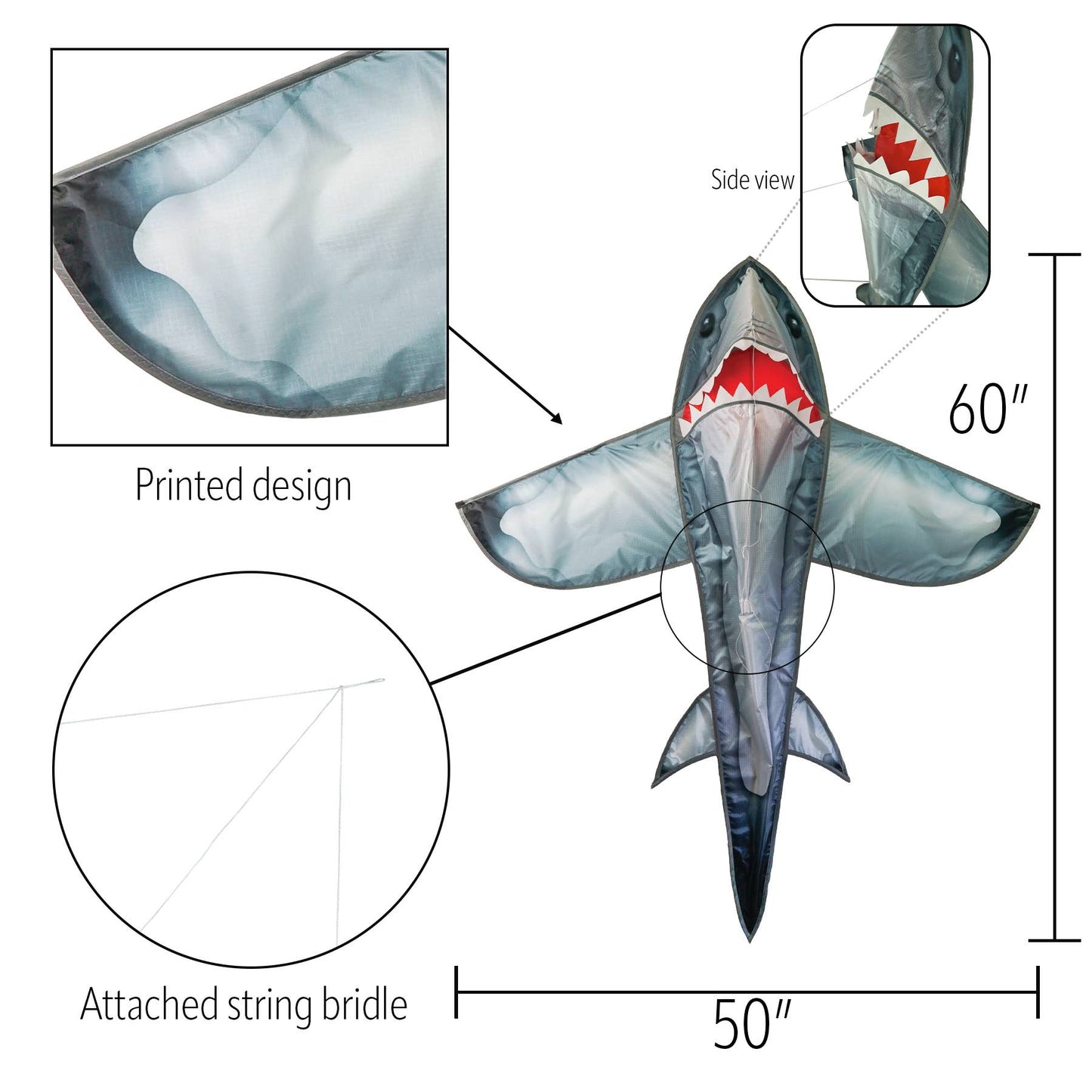 5' Realistic Shark Kite