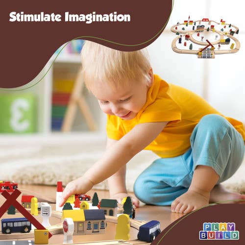 Play Build Wooden Train Set 100 Piece