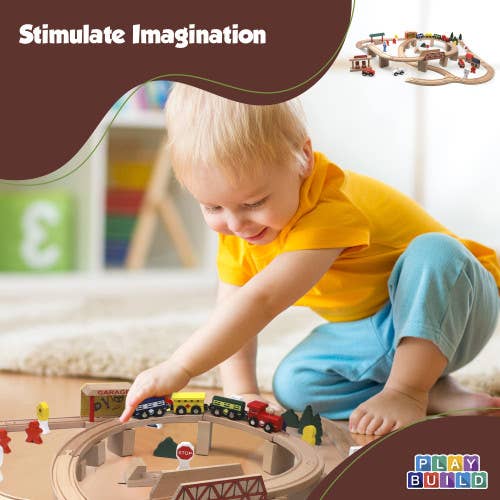 Play Build Wooden Train Set 80 Pieces