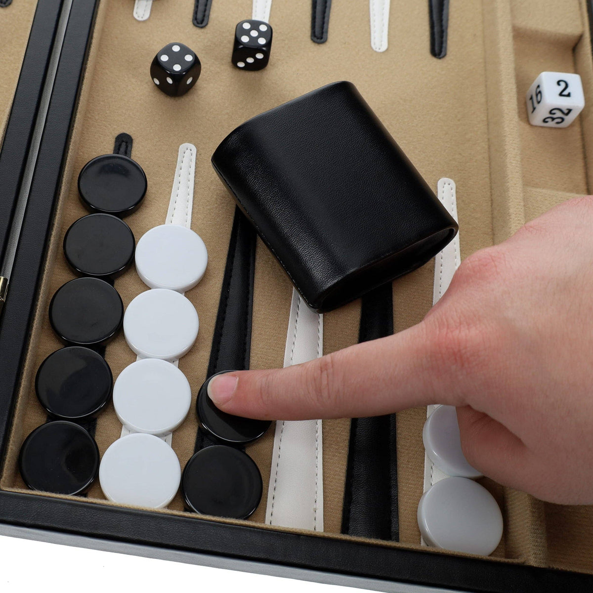 WE Games Black Leatherette Backgammon Set, 14.75 inches