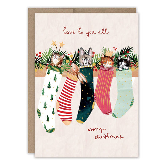Animals In Stockings Christmas Holiday Card