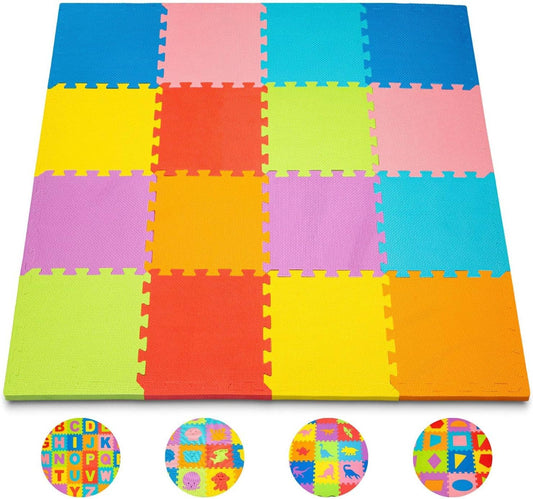 ToyVelt | Kids Foam Mat | Multicolored Plain Designs: Multi-Colored / 1 Pack - 16 Tiles